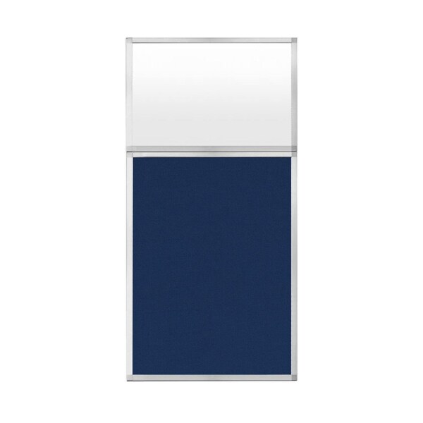 Hush Panel Configurable Cubicle Partition 3' x 6' W/ Window Navy Blue Fabric Frosted Window